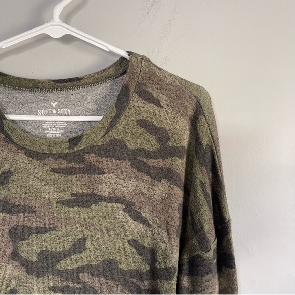 Aero soft & sexy plush top long sleeve camo print green sz L - Picture 5 of 8